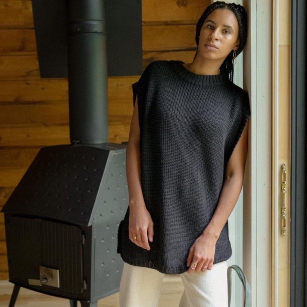 Tribe Alive Laude the Label Black Alpaca Knit Sleeveless Tunic Vest Sweater Dres - Picture 2 of 10
